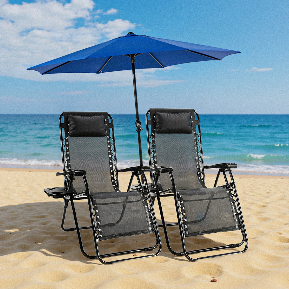 JHK Zero Gravity Portable Recliner Camping Patio Outdoor Garden Lounge Chair with Cup Holder, Trays, Adjustable Pillow