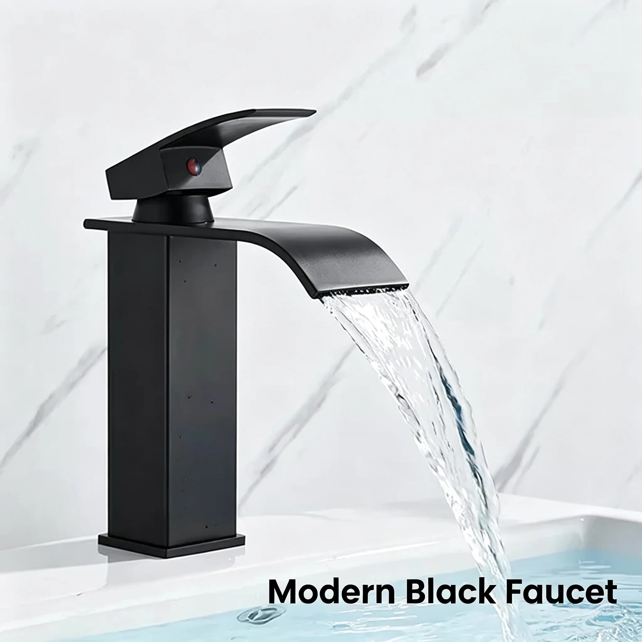 Matte Black Modern Bathroom Sink Waterfall Spout Faucet