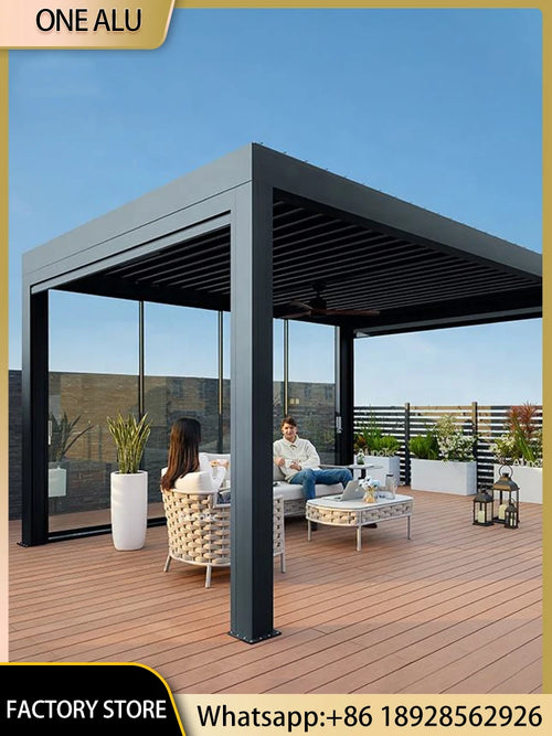 4x3m 3x4m Motorized Aluminum Pergola with Glass Sliding Doors LED Lights All-season Use