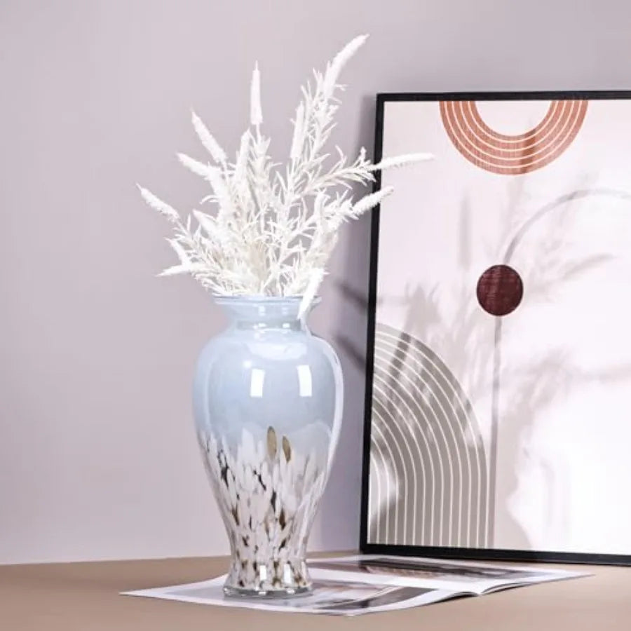 11.8" Tall and Glass Vase Beautiful Hand Blown Glass Vase Modern Art Home Decor, Wide Mouth Colorful Vases for Mantle Dining Ta