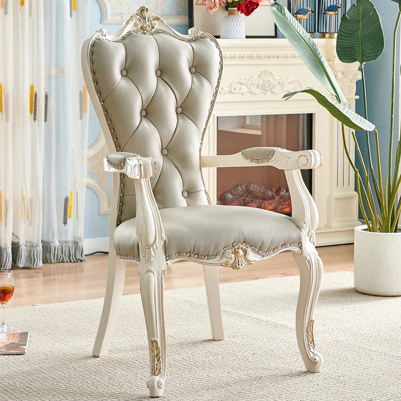 European Solid Wood Dining Chair, Princess Lazy Throne Luxury Lounge Chair