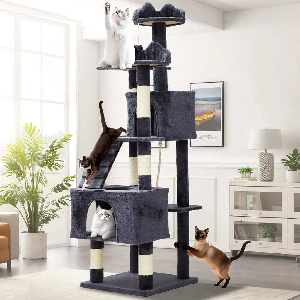 72" Cat Tree for Large Cats, Multi-Level Cat Tower with 6 Sisal Scratching Posts,