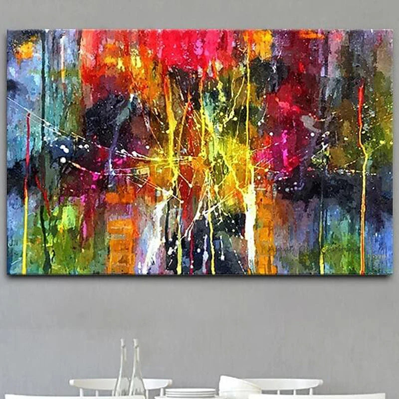 Hand painted Thick Impasto Multicolor Drip Canvas Oil Painting