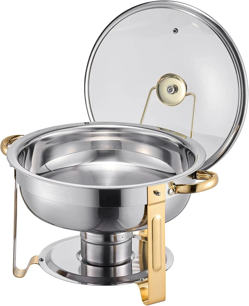Chafing Dish Buffet Set, 5 Qt 4 Pack, Round Catering Warmer Server with Glass Lid Water Pan, Folding Stand Fuel Holder