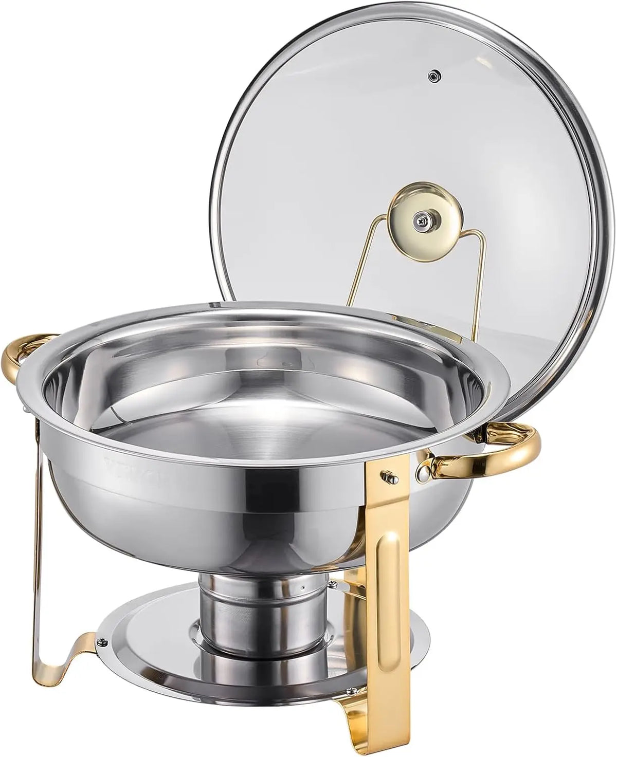 Chafing Dish Buffet Set, 5 Qt 4 Pack, Round Catering Warmer Server with Glass Lid Water Pan, Folding Stand Fuel Holder