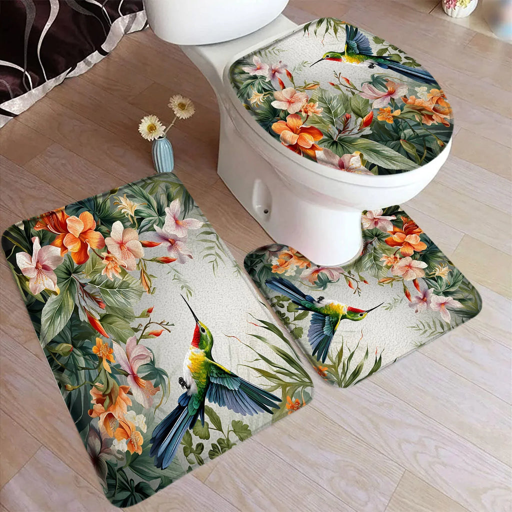 Bath Mat Set, Bathroom Decor Floor Rugs, U-Mats, Toilet Lid Cover