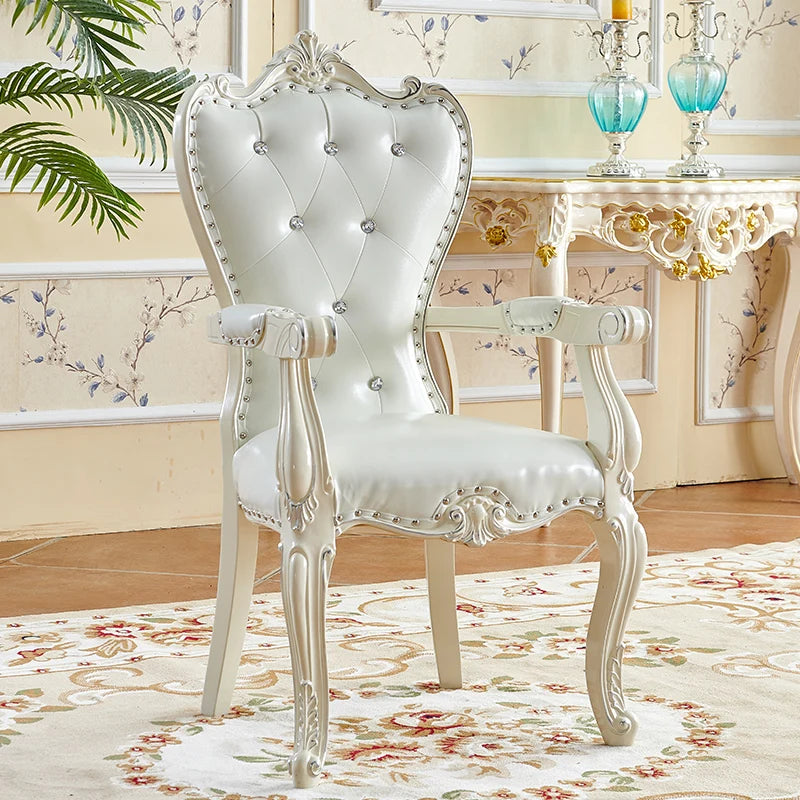 European Solid Wood Dining Chair, Princess Lazy Throne Luxury Lounge Chair