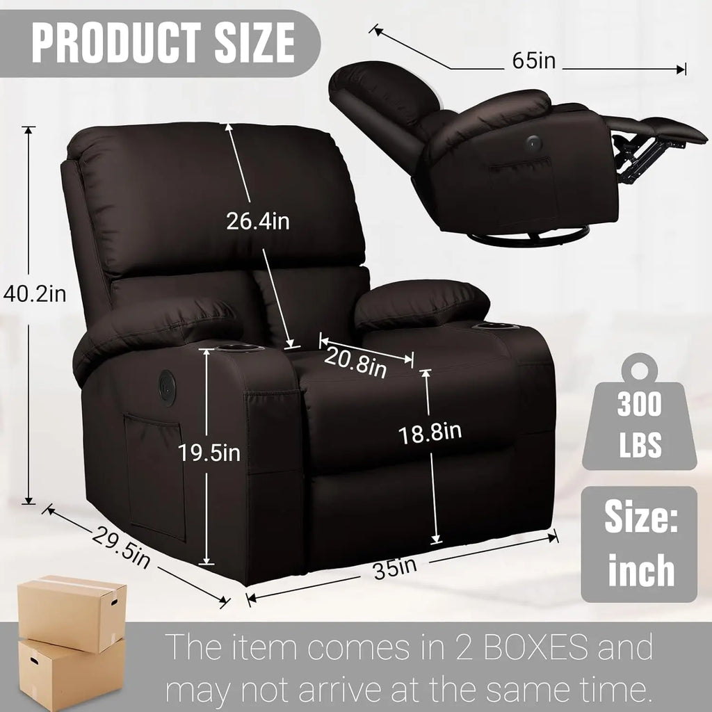 Massage Rocker Recliner Chair with Vibration And Heat USB & Type-C Ports, 360° Customizable Rocking Recliner Chair