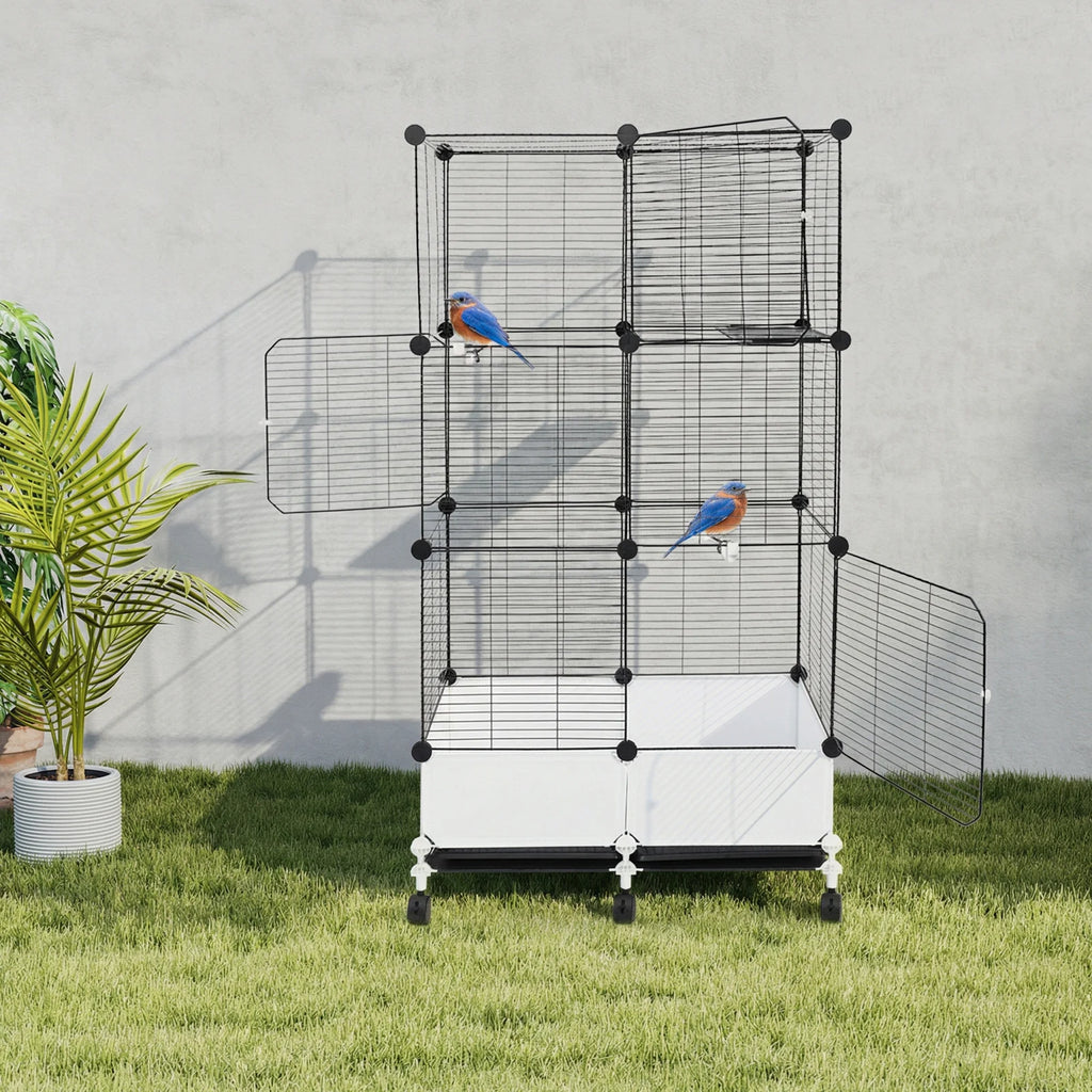 Large Parrot Cage, Standing Bird Cage 29x14x55 Inch, Spacious Birdcage with Splash Guard & 6 Locking Wheels