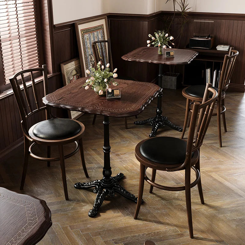 American Retro Cafe Solid Wood Table and Chair Combination Milk Tea Dessert Bakery Restaurant Commercial Dining Table and Chair