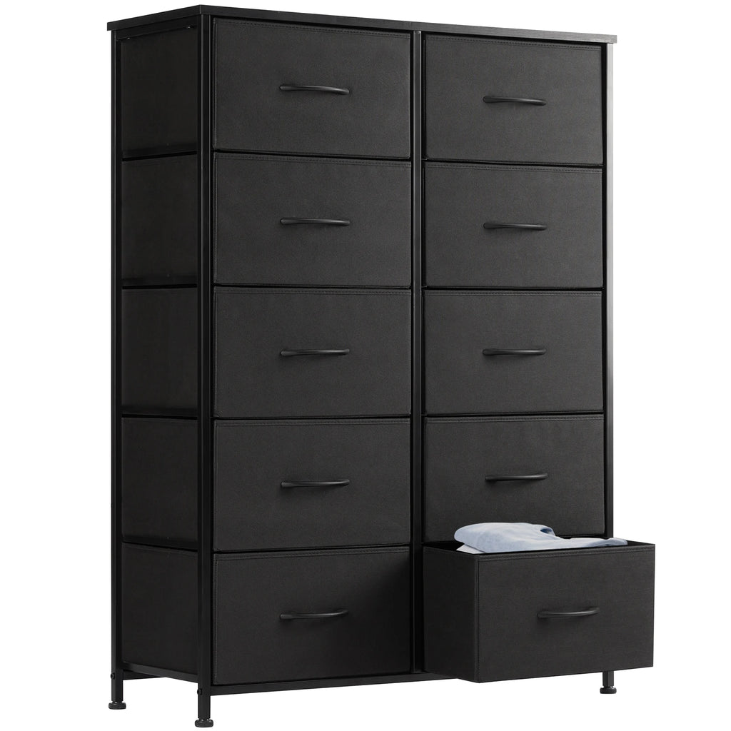 JHK Bedside Table For Bedroom With 10 Fabric Drawers Wardrobe Steel Frame Closet, Also For Living Room Storage Cabinet
