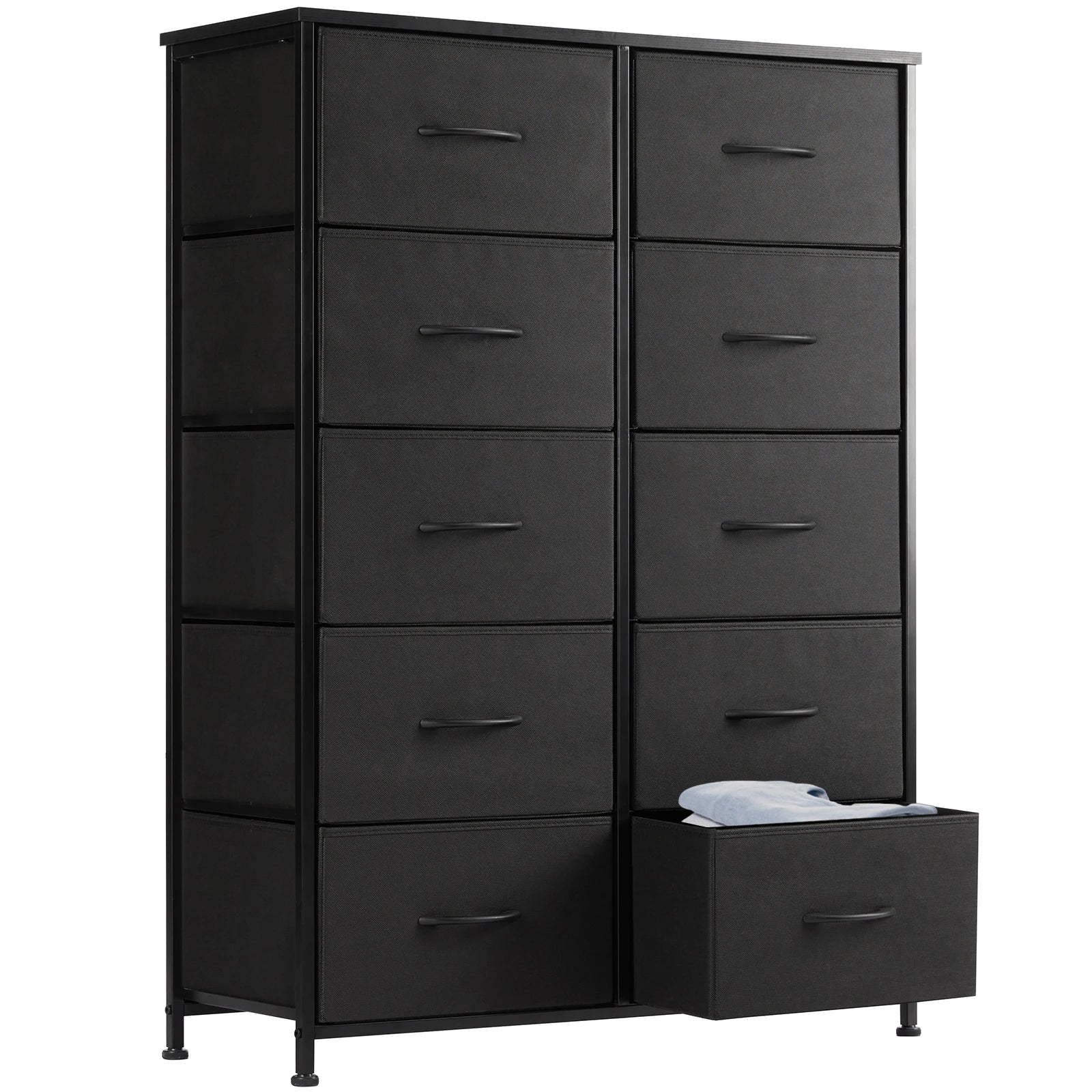 JHK Bedside Table For Bedroom With 10 Fabric Drawers Wardrobe Steel Frame Closet, Also For Living Room Storage Cabinet