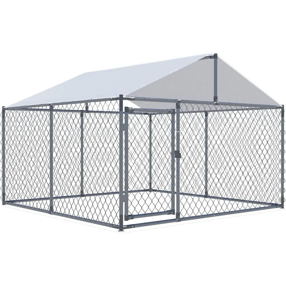 Outdoor Large Dog Cage Heavy Duty Extra Wide Pet Kennels with Water-Resistant Cover (Sliver)
