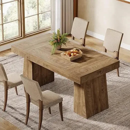 55-Inch Dining Table for 4-6, Rectangular Dining Room Table with Sturdy Legs,