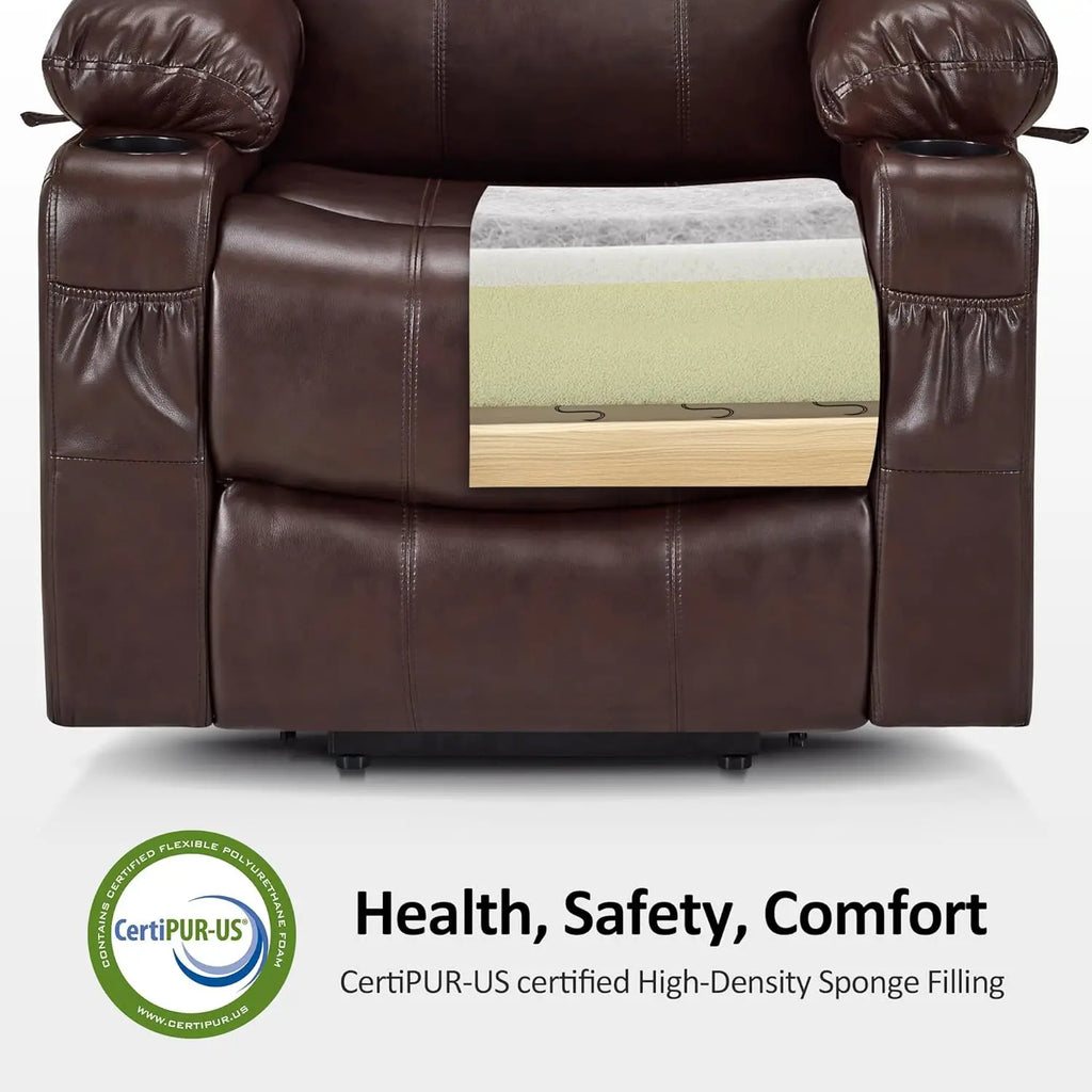Electric Power Lift Faux Leather Recliner, Massage, Heat, 3 Positions, 2 Pockets, Cup Holder