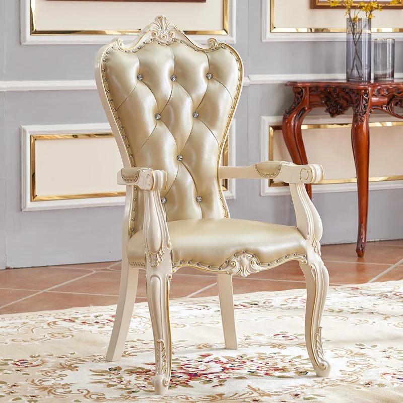 European Solid Wood Dining Chair, Princess Lazy Throne Luxury Lounge Chair