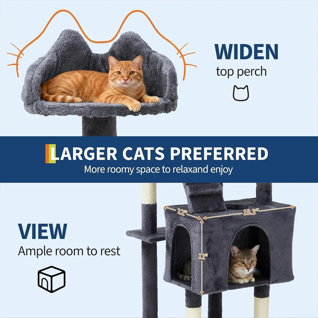 72" Cat Tree for Large Cats, Multi-Level Cat Tower with 6 Sisal Scratching Posts,