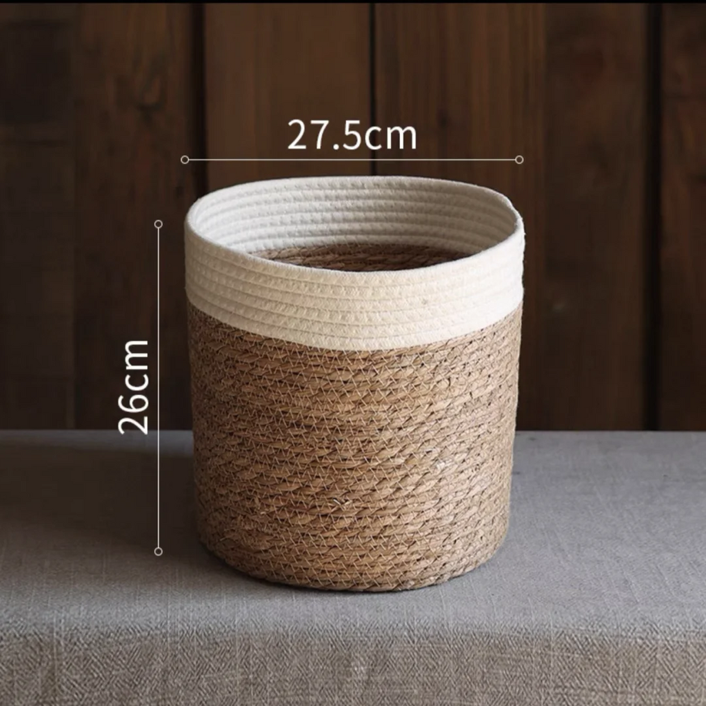 Natural Straw Storage Basket - Woven Planter Flower Pot