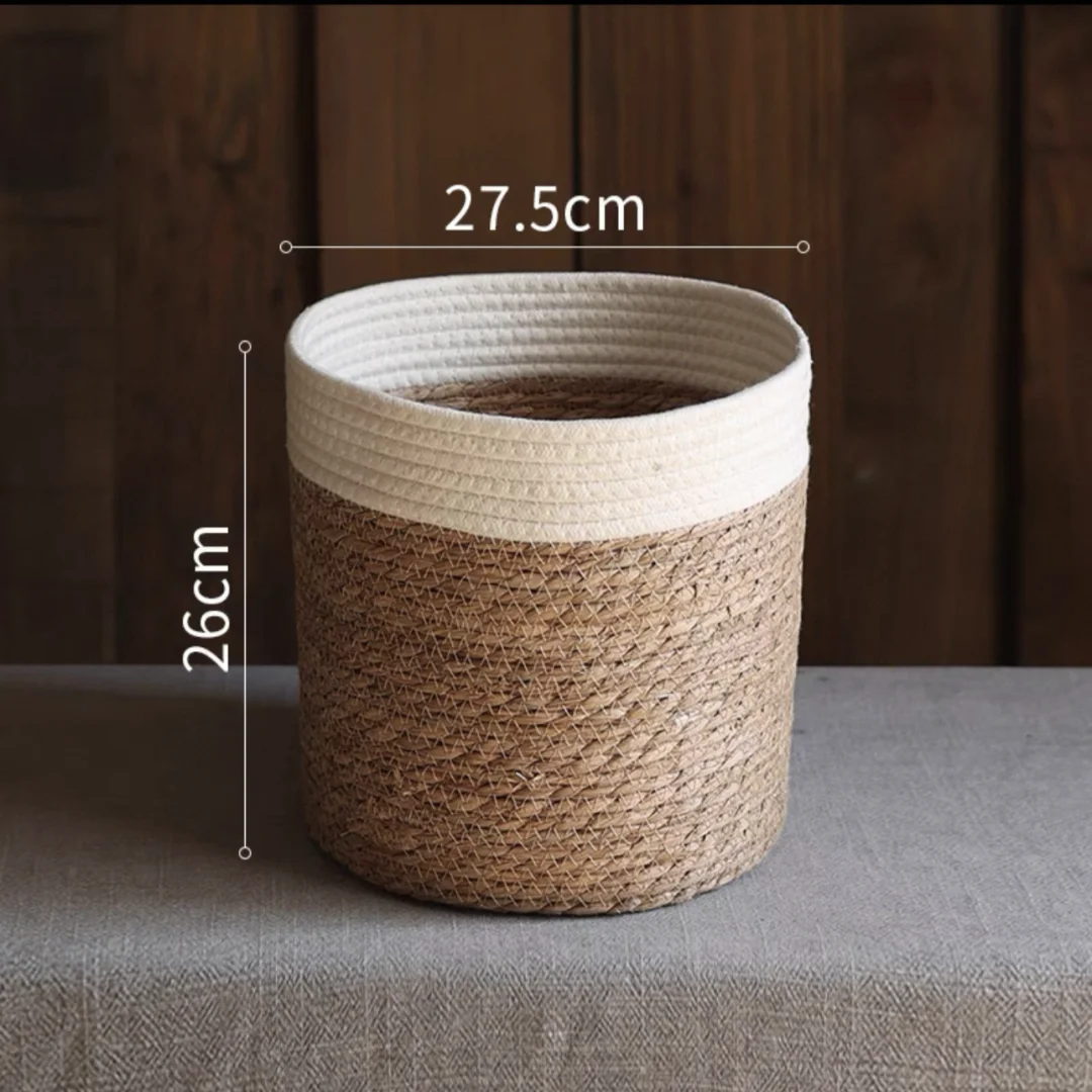 Natural Straw Storage Basket - Woven Planter Flower Pot
