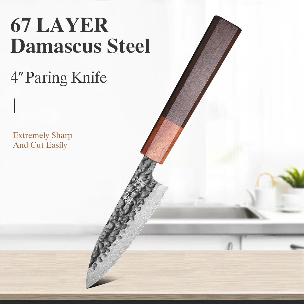 1PC-3PCS Professional Kitchen Knives Set Japanese Handmade 67 Layer Damascus Steel Kiritsuke Chef Knife Santoku Paring Knife