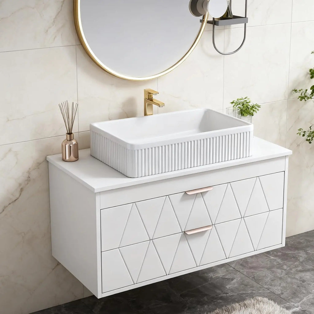 36 inch Bathroom Vanity with Sink and Countertop, Modern Freestanding Bathroom Vanity Cabinet with Oval Ceramic Vessel, Custom