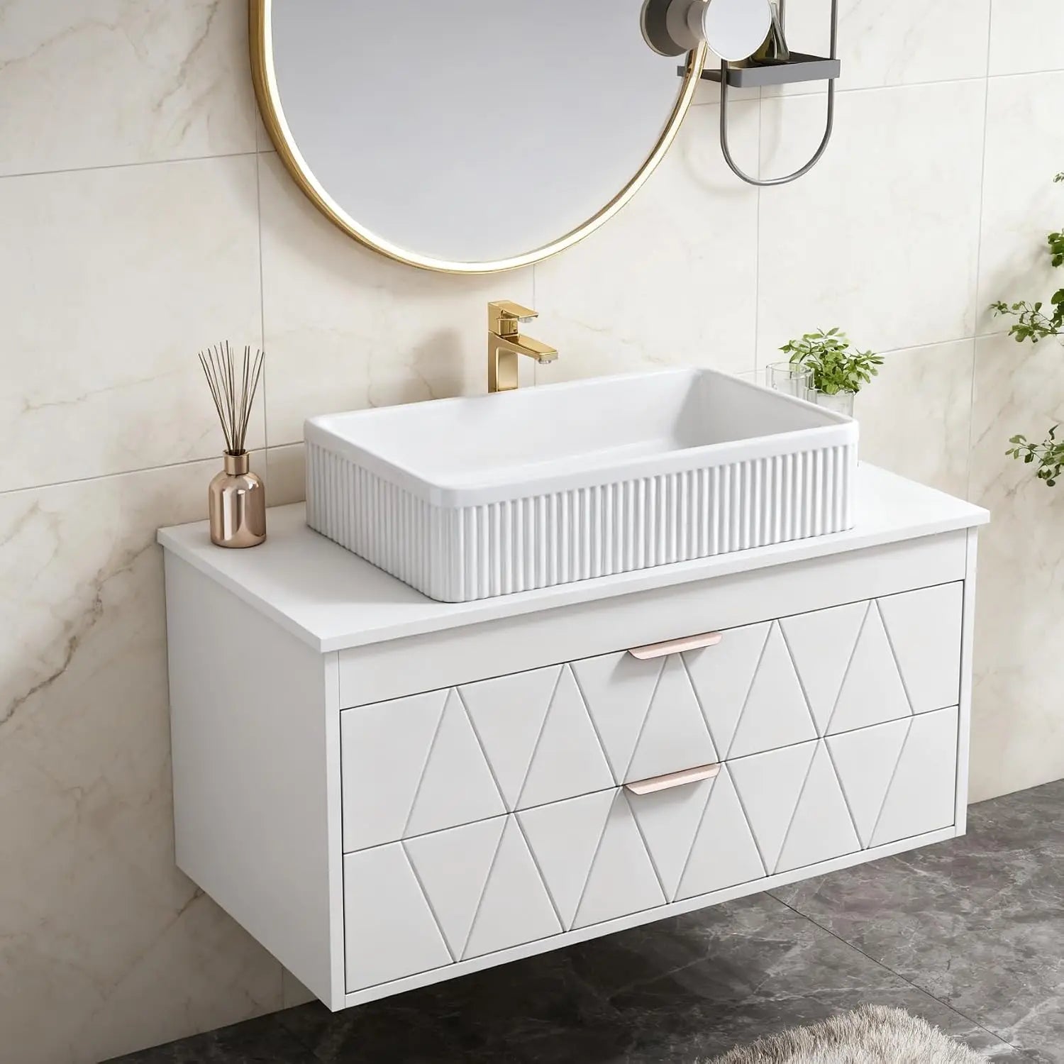 36 inch Bathroom Vanity with Sink and Countertop, Modern Freestanding Bathroom Vanity Cabinet with Oval Ceramic Vessel, Custom