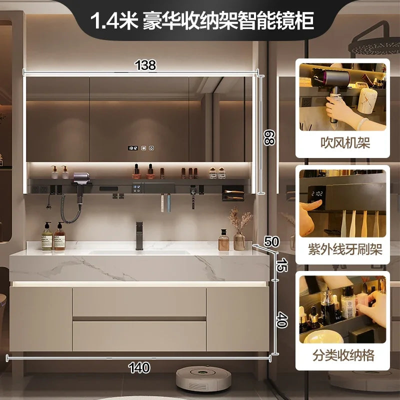Luxury Bathroom Vanity Cabinet with Storage, Mirror, Wall Shelves