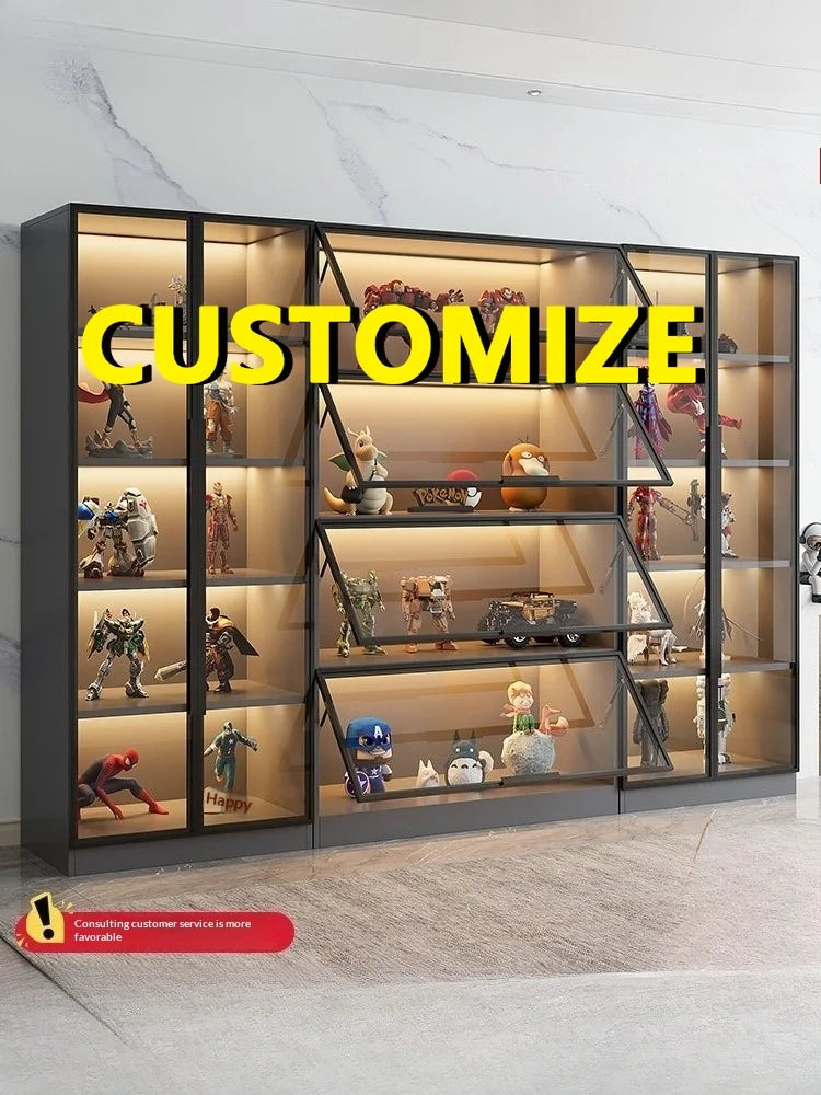 Customizable Display Cabinet, Tempered Glass Door, LED Light, Aluminum Frame