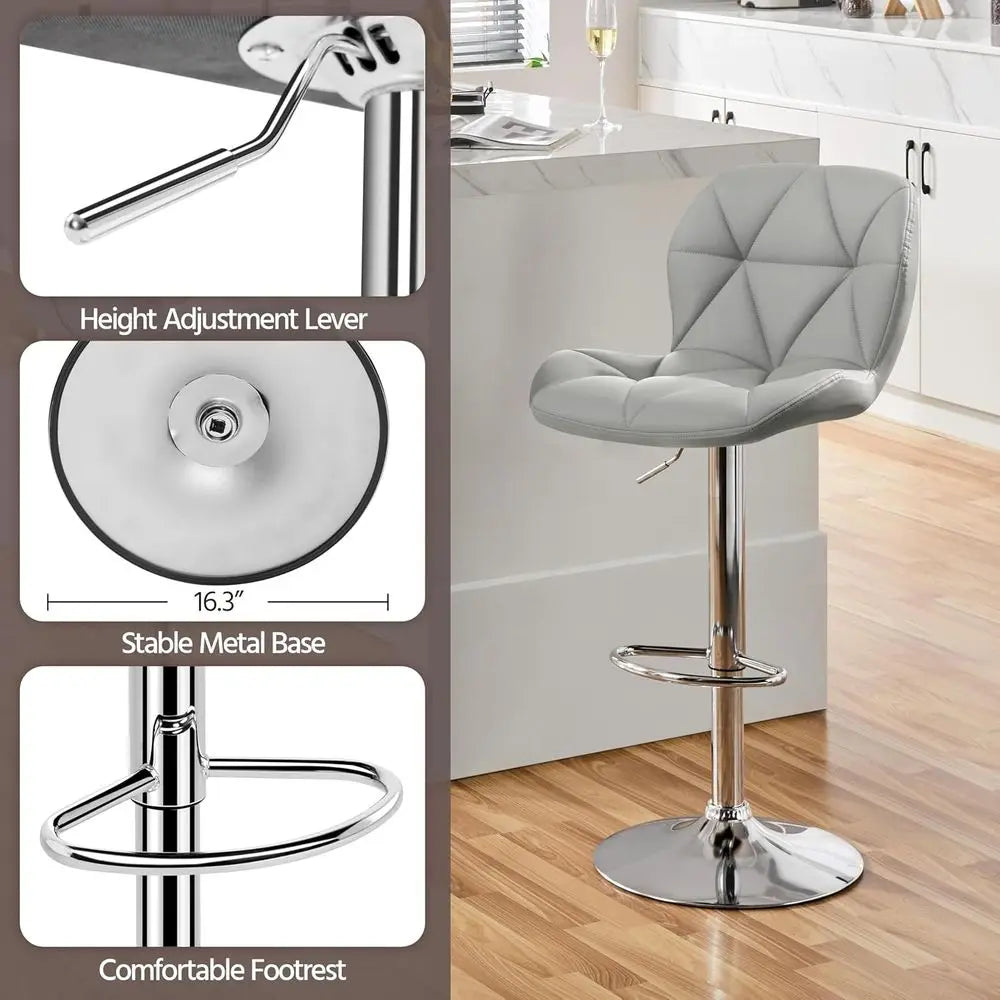 Set of 4 Adjustable Swivel Bar Stools, Counter Height with Back, 300 lbs Capacity, Light Grey PU Leather