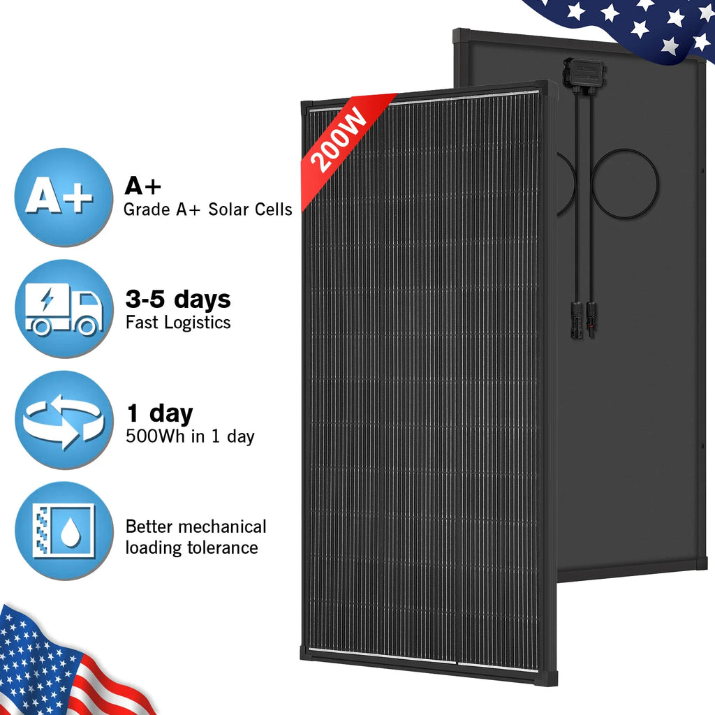 12V 200W N-Type 18BB Solar Panel, High Efficiency 25% Solar Cell A+ PV Module IP68 Junction Box, Portable Solar Panel for RV Camper Boat Rooftop Off Grid Power
