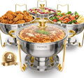 Chafing Dish Buffet Set, 5 Qt 4 Pack, Round Catering Warmer Server with Glass Lid Water Pan, Folding Stand Fuel Holder