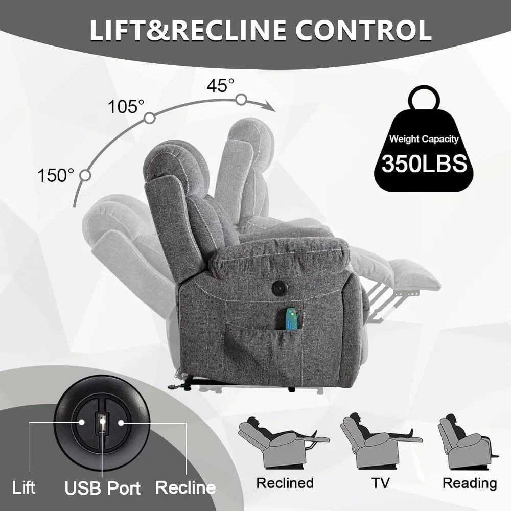 Large Power Lift Recliner Chairs with Massage and Heat for Elderly Big People,