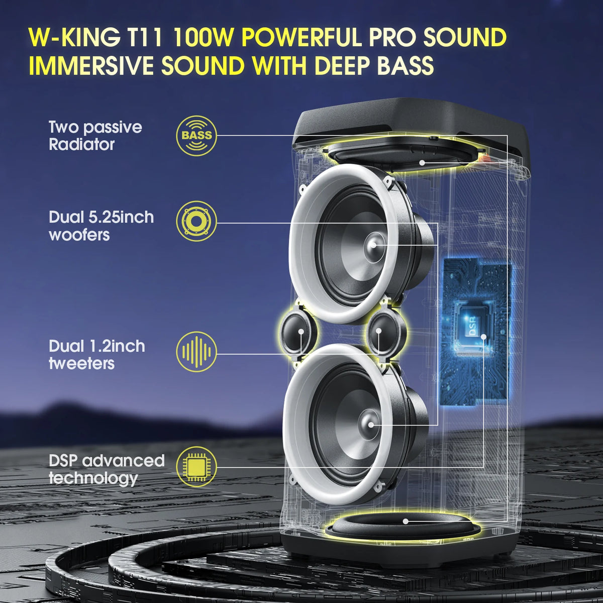 W-KING T11 100W RMS Bluetooth Speakers, IPX6 Waterproof,