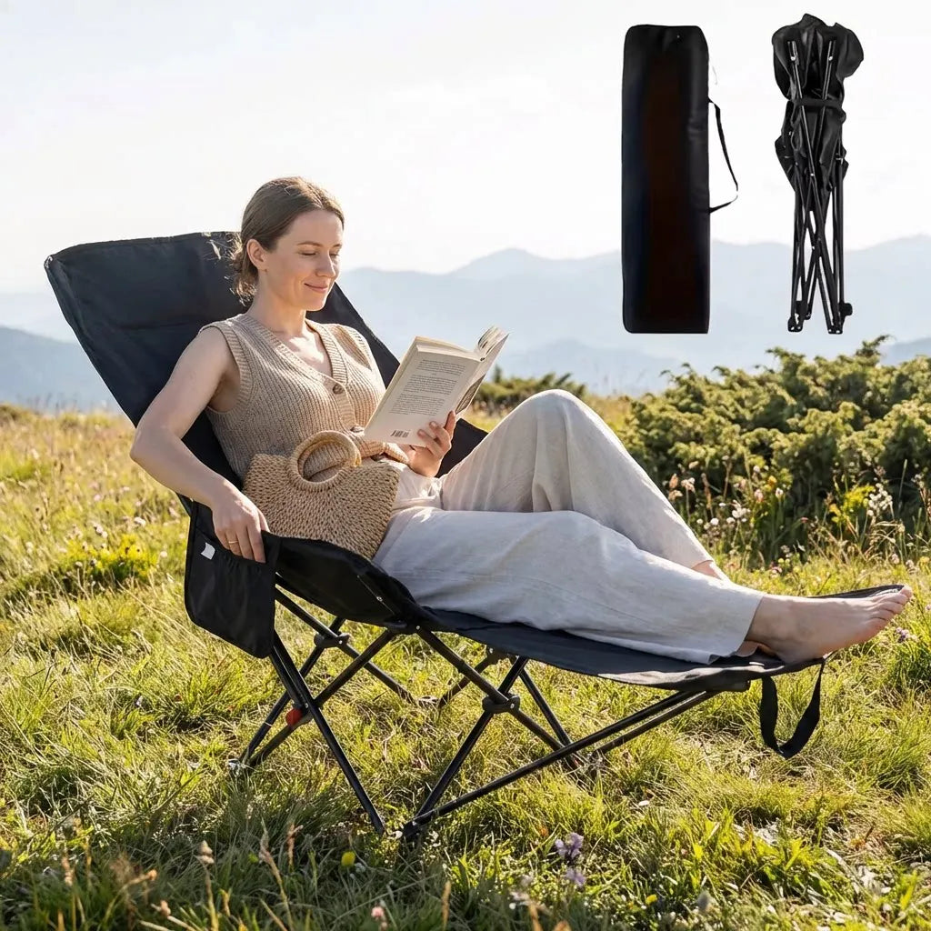 Heavy-Duty Foldable Beach Chair with Adjustable Height and Crossed Backrest