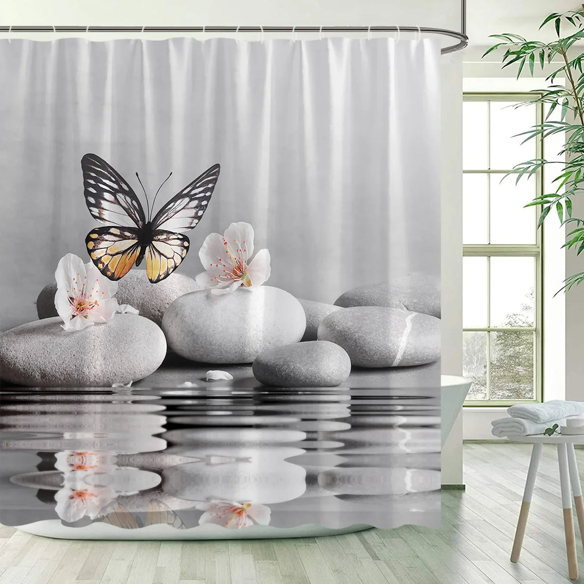 Green Bamboo Zen Shower Curtains Set