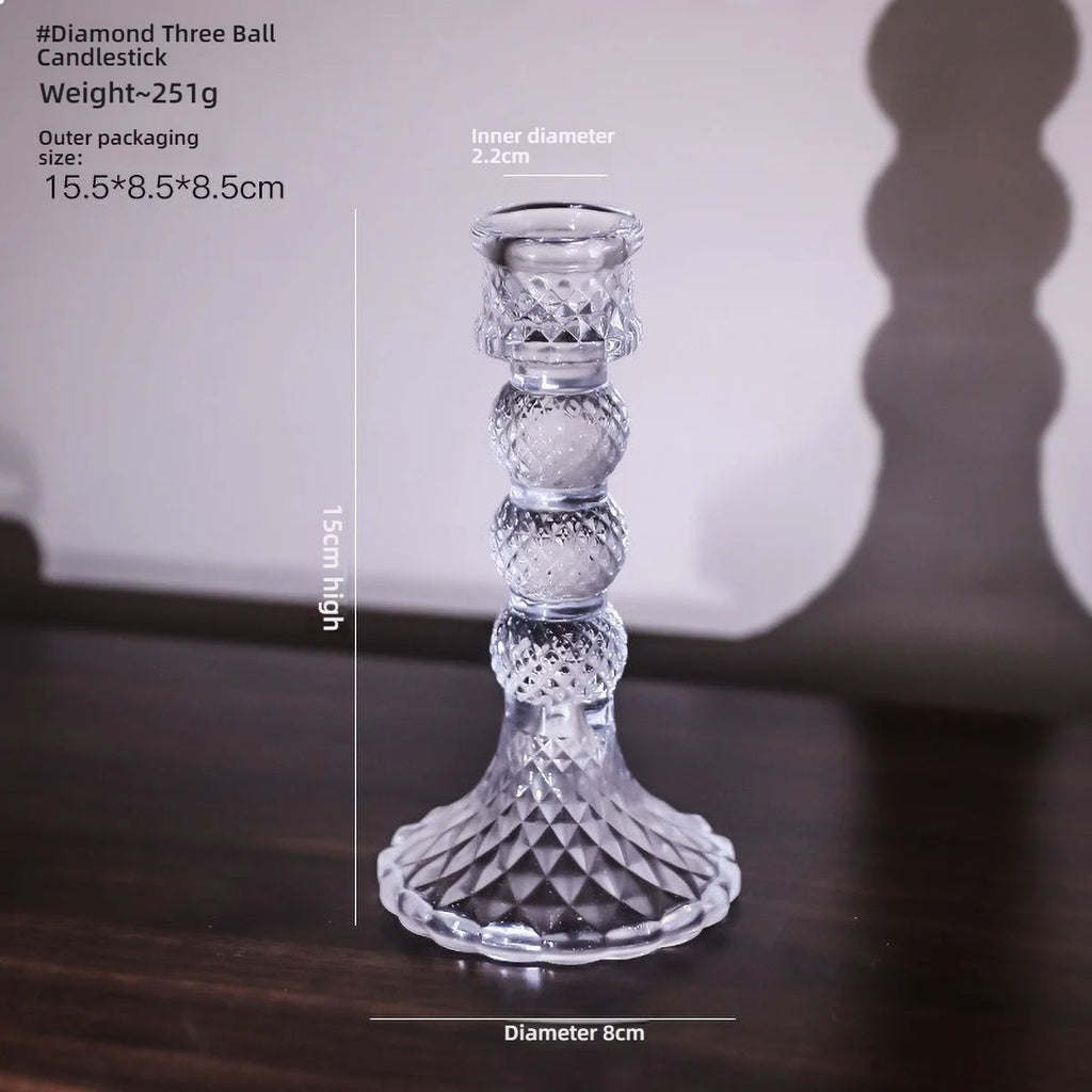 Glass Candle Wick Holder Clear Pillar Table Design Candlestick for Dining Decor