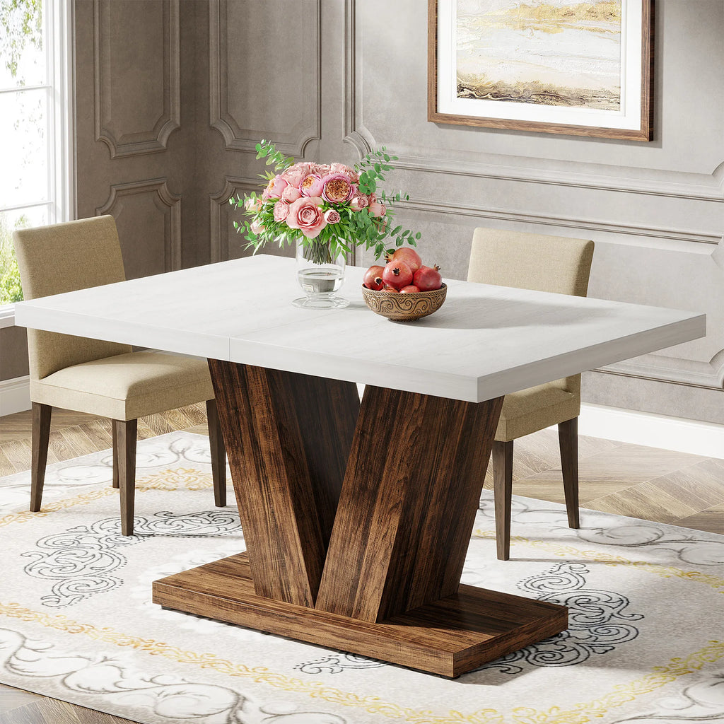 Tribesigns 47-Inch Dining Table for 4-6, White Kitchen Dinner Table with Heavy Duty Pedestal,
