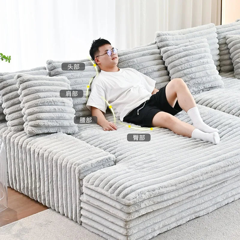 Modern Vacuum Compressed Sofa Plush Corduroy Sectional Sofa, Living Room Bedroom Recliner Lazy Combination Sofa Bed