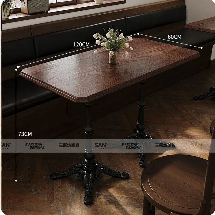 American Retro Cafe Solid Wood Table and Chair Combination Milk Tea Dessert Bakery Restaurant Commercial Dining Table and Chair