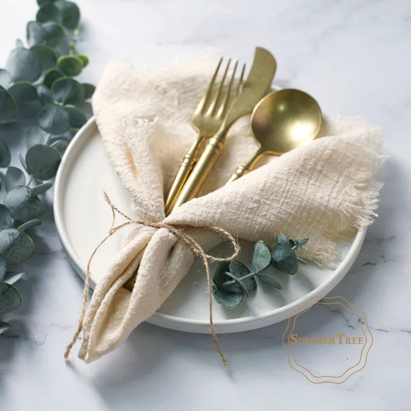 12PCS Napkins 41x41cm Cotton Cloth Gauze Retro Burr Rustic Linen Napkin