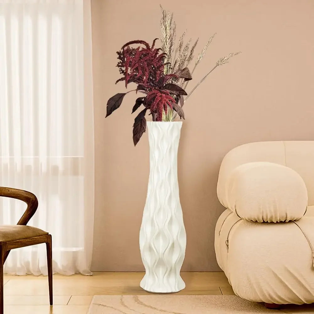 Tall White Ceramic Vase Large Floor Handmade Wave Pattern For Home Decor Pampas Grass Living Room Hallway Corner