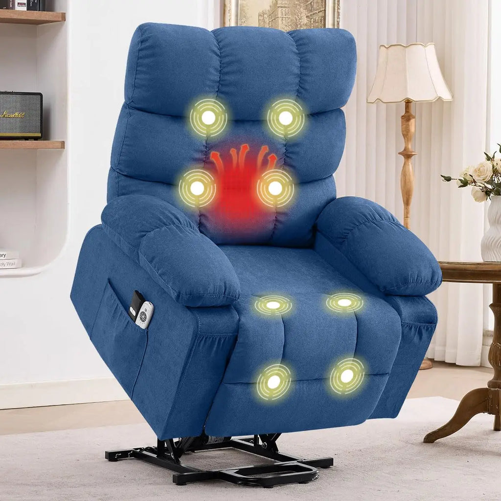 Electric Power Lift Recliner with Massage & Heat for Elderly, Side Pockets