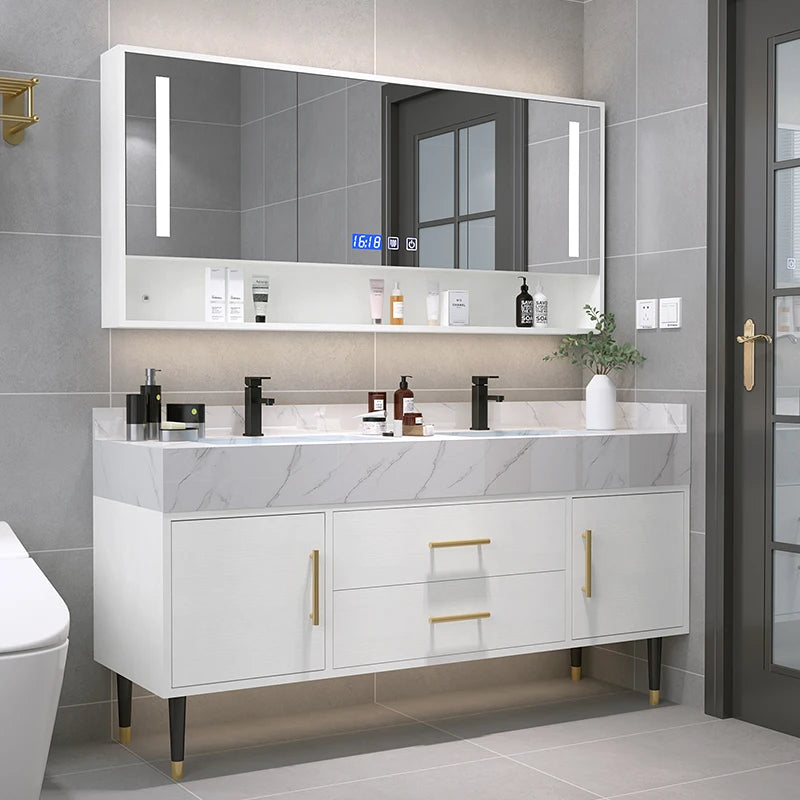 Marble Countertop  Bathroom Wood Cabinet, Smart Mirror, Vanity Unit Basin Faucet Combination