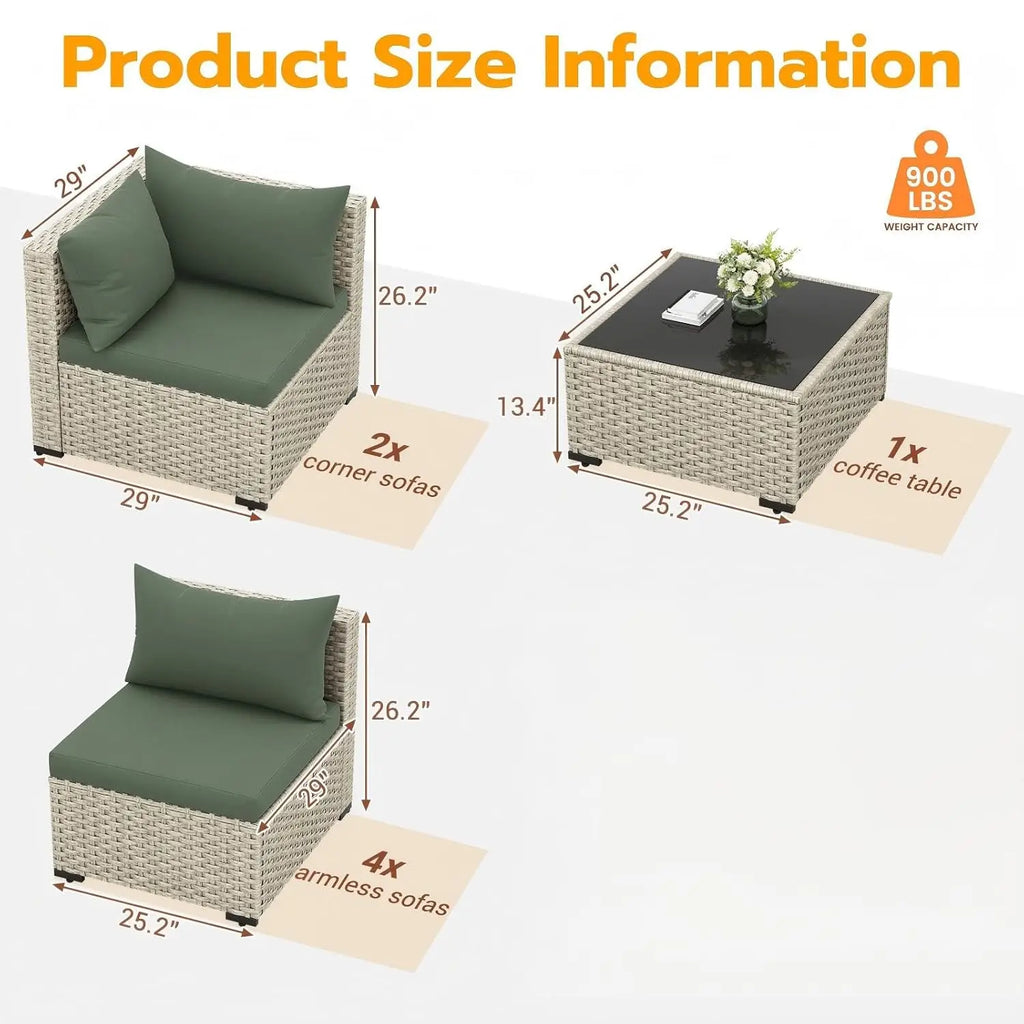 Outdoor Patio Furniture Set, 7 Pcs PE Wicker Sectional Sofa with Tea Table,