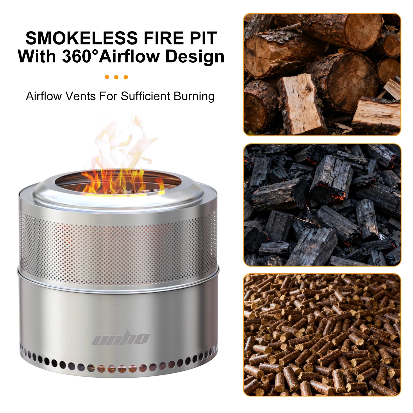 Wood Burning Firepit, Large Stainless Steel Smokeless Fire Pit with Carry Bag,