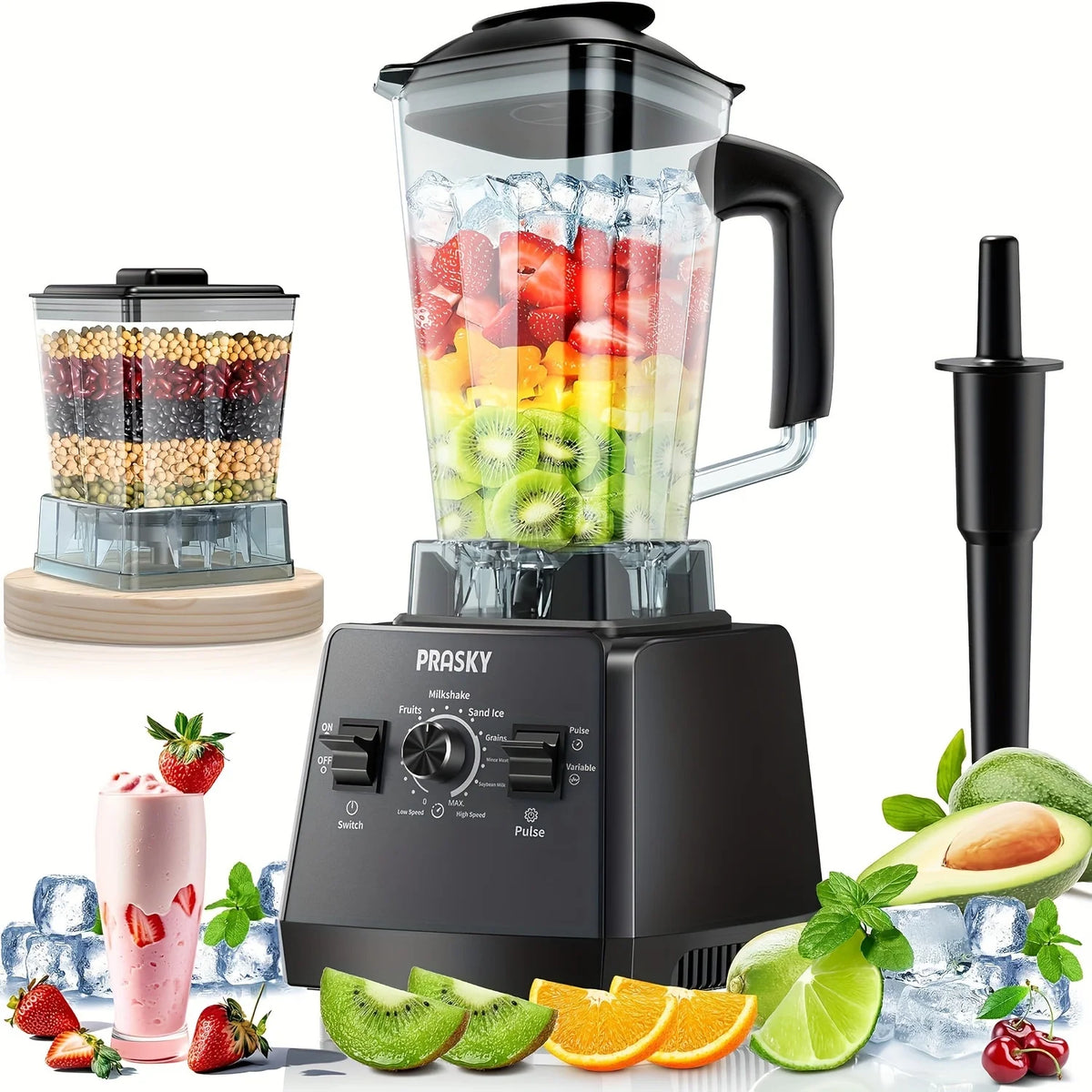 PRASKY 2400W Blender and Grinder Combo
