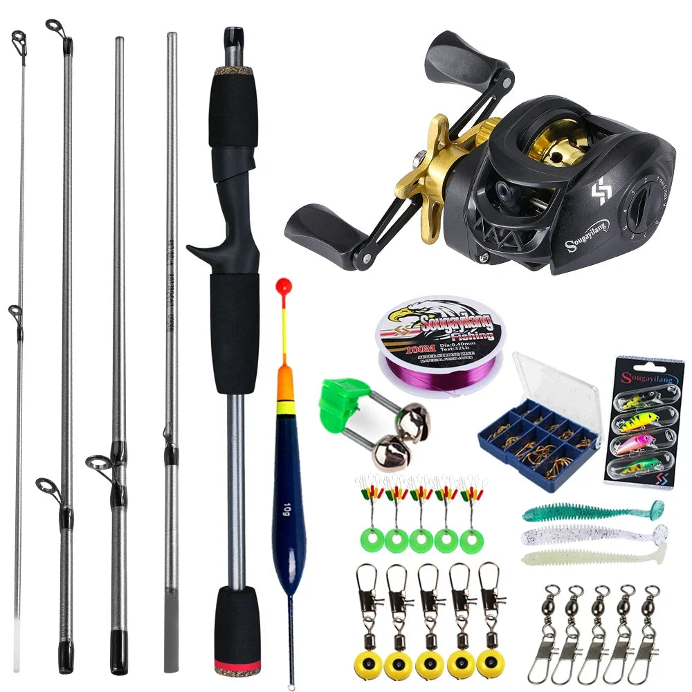 Sougayilang Baitcasting Fishing Rod and Reel Combo, 5Section Fishing Rod and 7.2:1 Gear Ratio Reel Full Kit