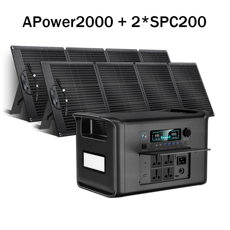 Camping Portable Power Station Solar Generator 1000W 2000W Lifepo4 Battery 220V AC Outlets Power Flexible Solar Panel Equipment