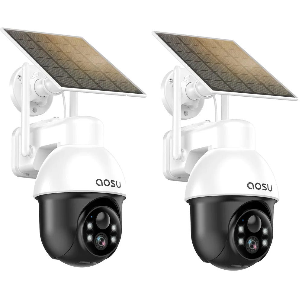 AOSU 3MP PTZ Solar Security Camera,, Built-in Battery, Wireless 2.4Ghz WIFI Camera PIR AI Detection, 2-Way Audio