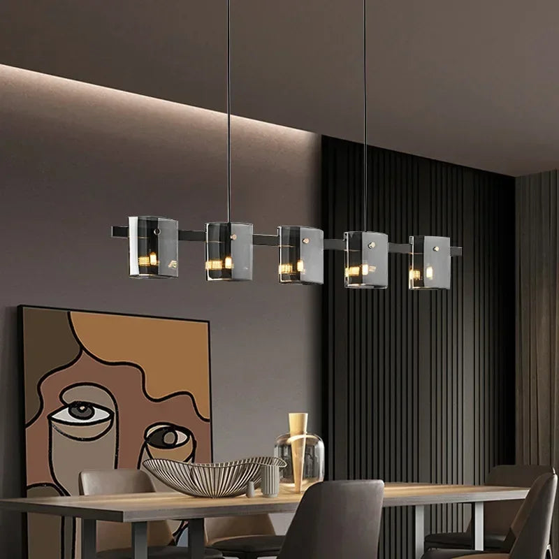 Postmodern LED Amber Smoky Glass Chandeliers